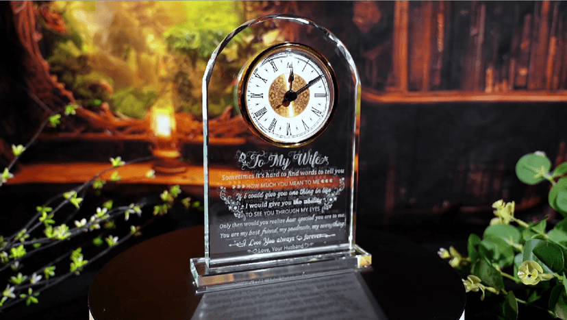 Gifts for Wife Romantic Anniversary Birthday Gift Ideas, Glass Clock to My Wife from Husband for Valentine's Day Christmas Mother's Day Crystal I Love You Keepsake Home Decor