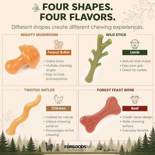 4 shapes and flavors: peanut butter, lamb, chicken, beef; long lasting chews for puppies and adult dogs, gift ready box FURBONE Flavored Nylon Dog Chew Toys 4 Pack, Bones for Small & Medium Dogs B0FQC6RNZM