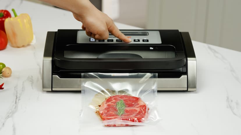 Bonsenkitchen Vacuum Sealer Machine, Globefish Technology for Perfect Vacuum Sealing, Powerful Low-Noise Food Vacuum Sealer with Easy Handle Design, Built-in Cutter & Bag Storage, 1 Bag Roll & 10 Bags