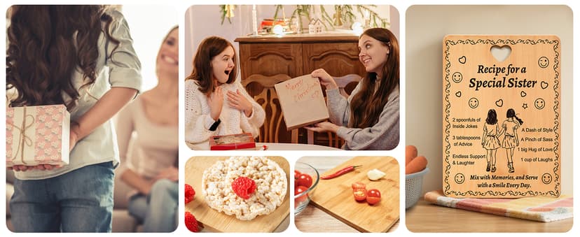 Recipe for a Best Friend Gift Set, Bamboo Cutting Board with Engraved Utensils, Unique Kitchen Gifts for Women, Bestie Gifts for Birthday, Christmas, Housewarming, Graduation, Long Distance Friendship