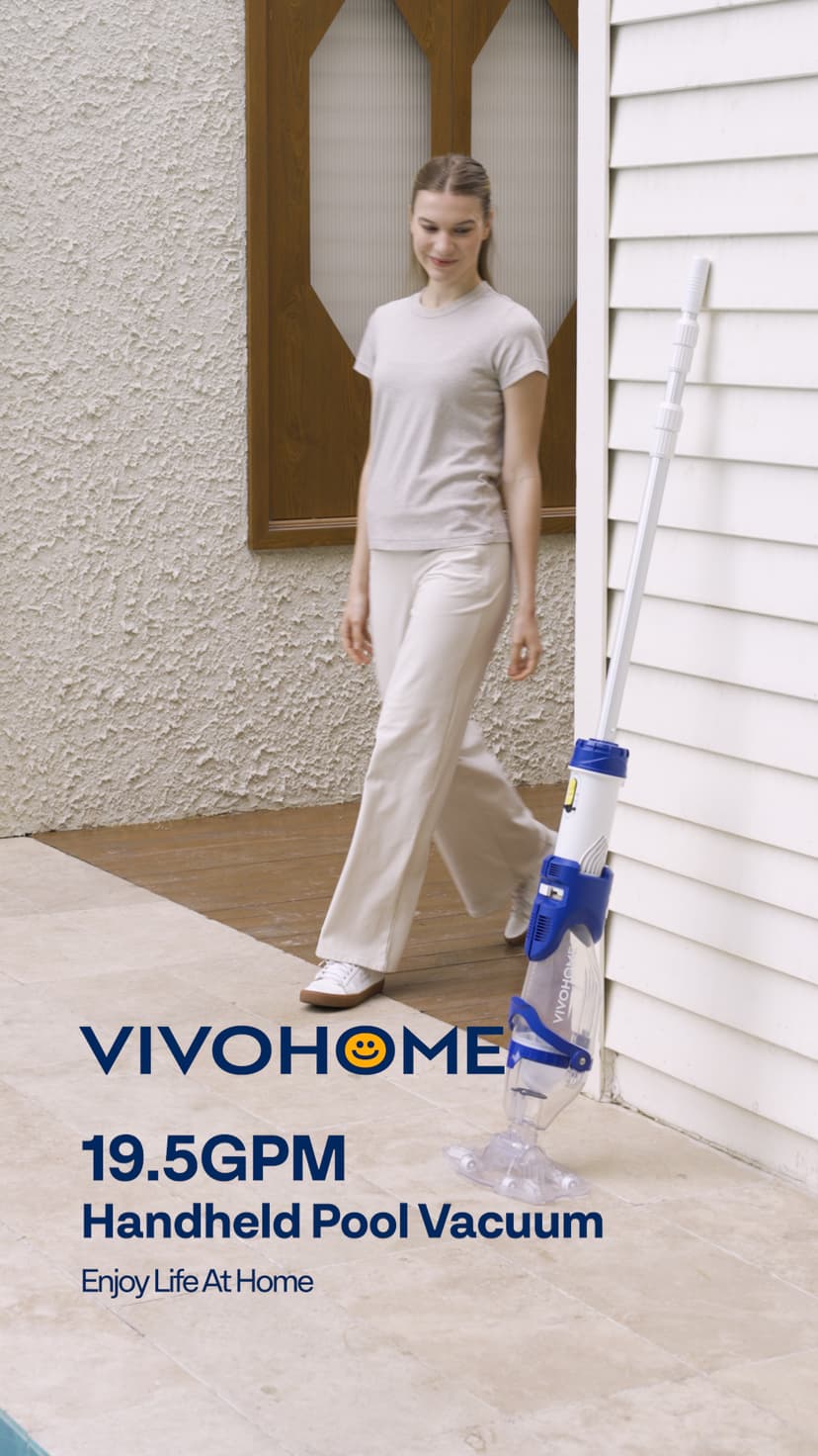 VIVOHOME 1140GPH Handheld Pool Vacuum Cordless Cleaner Powerful 40W Motor Suction Long-Run 75min Battery, 2.6L Visible Filter, Adjustable 8.2FT Pole for Above Ground & In-Ground Pools