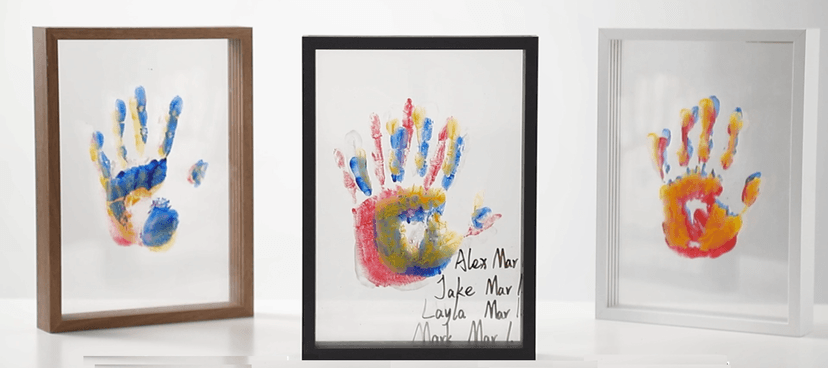 Family Handprint Kit, DIY Craft Keepsake Wooden Frame, Endless Gift Set, Non-Toxic Paints, Transparent Sheets (Brown)