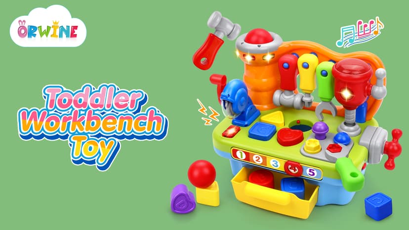 Montessori Toys with Sound Lights Effect, Shape Sorter, Christmas Birthday Gift for Boy Girl,Engineer Pretend Play Workbench Toys for 1 Year Old Boy, Musical Toy Tool Bench, 1 2 3 Years old Boy Gifts B08345YDXJ