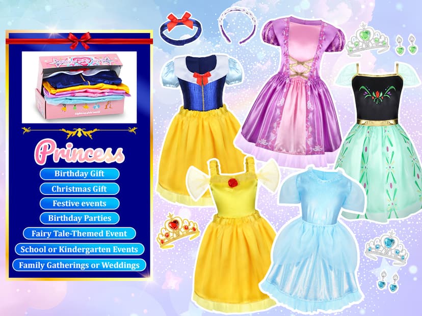 LIMIROLER Princess Dress Up Clothes for Little Girl Role Play Costume Gift Set Princess Dress Up Toys for Toddler Girls B0DF2V6NHW