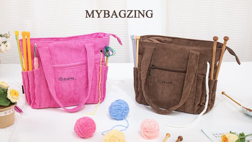 Crochet Bag and Tote - Corduroy Yarn Bag - Yarn Holder for Crocheting - Crochet Storage Bag for Crochet Hooks, Crochet Accessories, Knitting Bag for Crochet Lovers, Mother's Day Gift