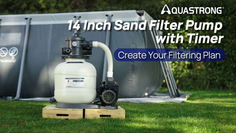 AQUASTRONG Sand Filter Pump for Above Ground Pool, Pool Pumps Above Ground,Pool Sand Filter with 6-Way Valve,Improved Circulation and Filtration, 14in, 2/3 HP 3000 GPH with Timer