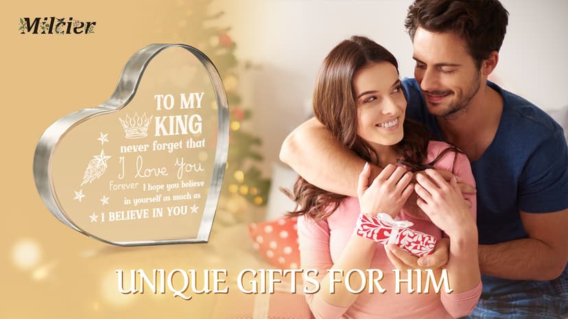 Gifts for Boyfriend, I Love You Gifts for Him, Men's Anniversary Heart Shaped Acrylic Block - Christmas Birthday Gifts for Him Boyfriend Husband, Valentines Day Gifts