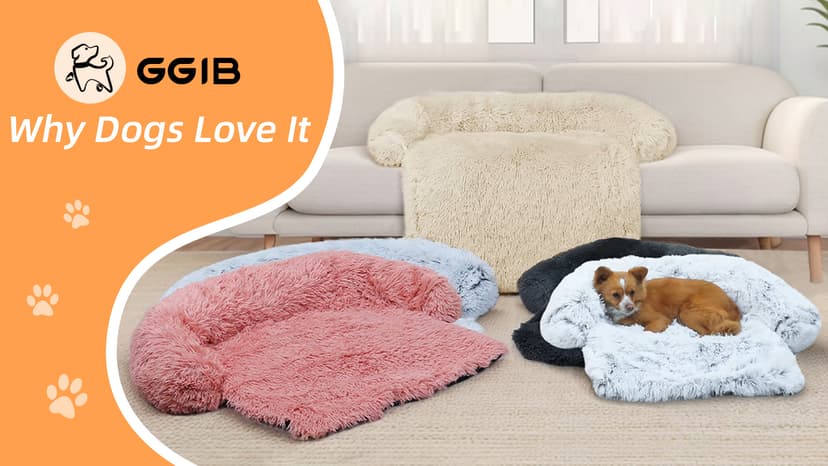 Calming Dog Bed Fluffy Plush Dog Mat for Furniture Protector with Removable Washable Cover for Large Medium Small Dogs and Cats (Large, Light Grey)