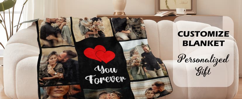 Custom Couples Blanket with Photos, Customized Photo Blanket I Love You Christmas Birthday Gifts for Wife, Husband, Him/Her Personalized Valentines Blanket Gifts for Boyfriend Girlfriend B0FQC3S2S8