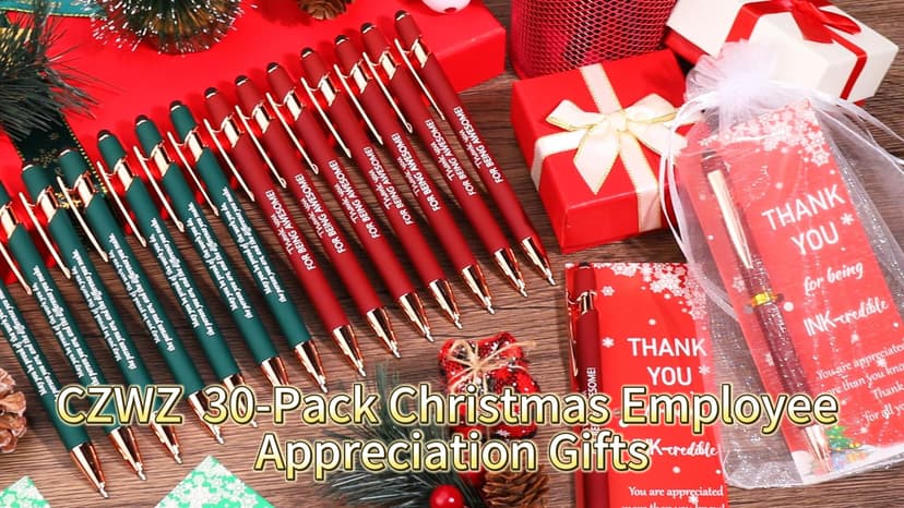 CZWZ 30 Pack Christmas Employee Appreciation Gifts Set, Thank You Pens with Appreciation Cards, Inspirational Ballpoint Pens for Staff Recognition Coworkers Teachers Christmas Thank You Gifts