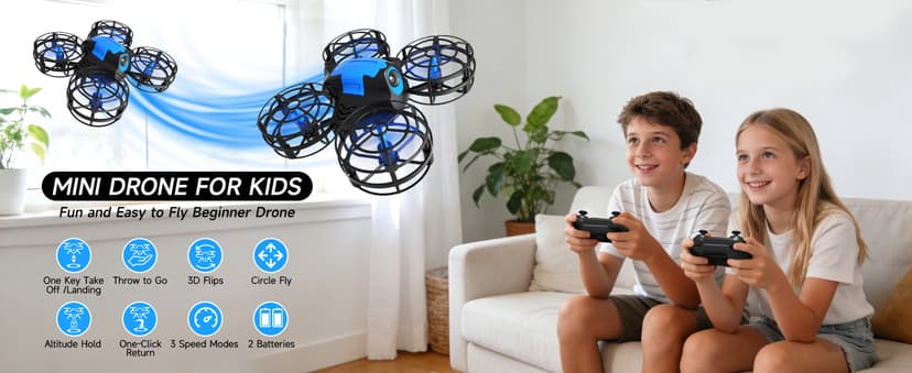 4DRC V18 Mini Drone for Kids Beginners, RC Quadcopter with 2 Control Modes, Headless Mode, Altitude Hold, Auto Hover, 3 Speeds, 3D Flips, LED Lights, 2 Batteries, Gift Toy for Boys