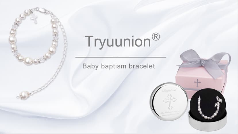 Baptism Bracelet in Sterling Silver and Cultured Pearls for Baby Girls, with Silver-plated Jewelry Keepsake Box, Great Catholic Christening and Baptism Gifts for Girl