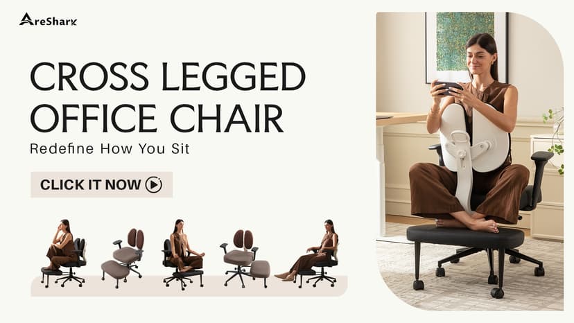 AreShark Criss Cross Office Chair with Armrest Wheels & Stretchable Rotating Footrest, Ergonomic Cross Legged Swivel Chair with Back Support& Adjustable Height for Yoga Kneeling Meditation Home Office