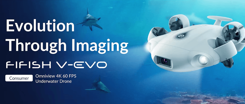 【2025 New】V-EVO 4K60FPS Underwater Drone Kit with Removal SD Card, QYSEA AI Vision Lock 360° Omnidirectional Movement Underwater ROV with Depth Hold, Portable Robot with VR Control, Posture Lock