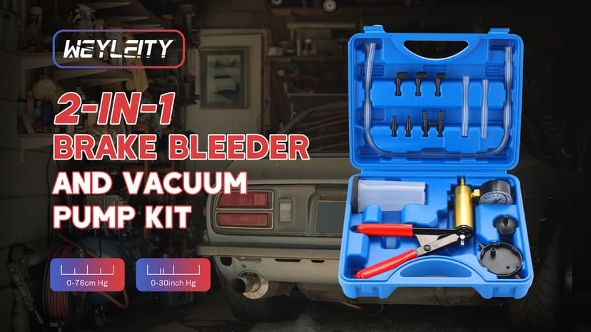 weyleity 2-in-1 Brake Bleeder & Vacuum Pump Kit | Essential for Brake & Clutch Maintenance, Handheld Vacuum Brake Bleeder Pump with Pressure Gauge, Adapters, and Case (Red)