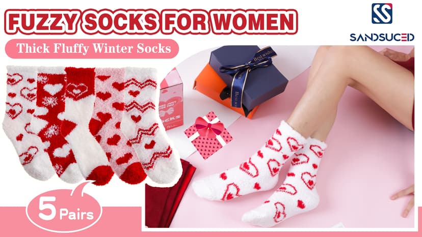 Womens Fuzzy Socks Warm Fluffy Cozy Winter Slipper Thick Fleece Heart Socks 5 Pairs B0DK1SNMFD