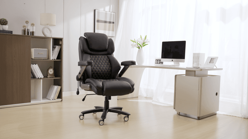 Oversized Big and Tall Office Chair 750lbs with Adjustable Headrest & Lumbar Airbag, Large Executive Chair with 5D Flip Arms, Heavy Duty Metal Base Chair with Hollow Casters & Thick Spring Seat, Black
