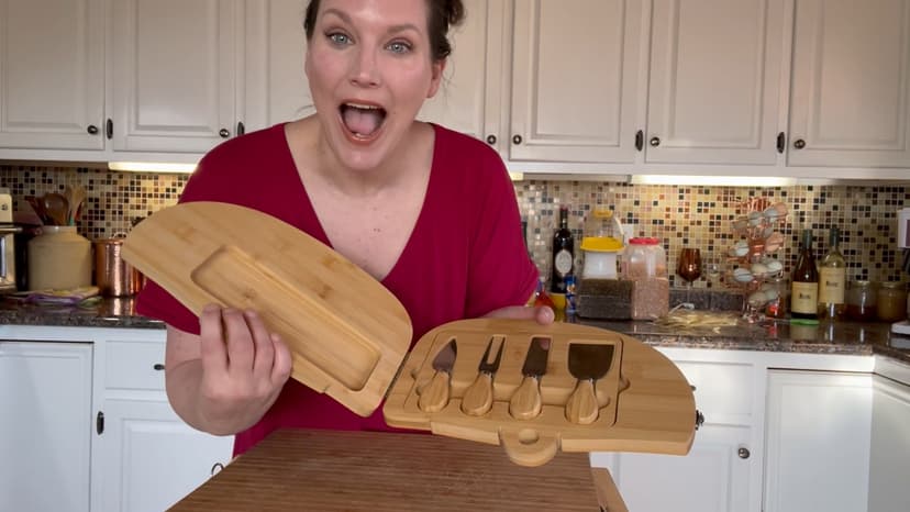 Unique Cheese Cutting Board Gift Set for Mom, House Warming, Wedding Gifts for Couples Bamboo Charcuterie Board Set - Foldable Serving Tray with Utensils B0C741CVFV