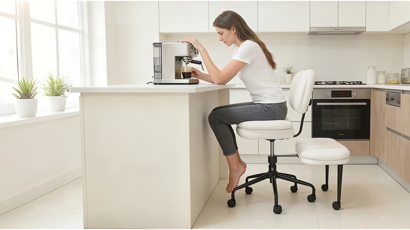 Criss Cross Chair with Footrest, 360° Swivel Faux Shearling Office Chair, Extra Wide Seat with Sofa-Like Comfort, Ergonomic Cross Legged Desk Chair for Cozy Reading, Meditation