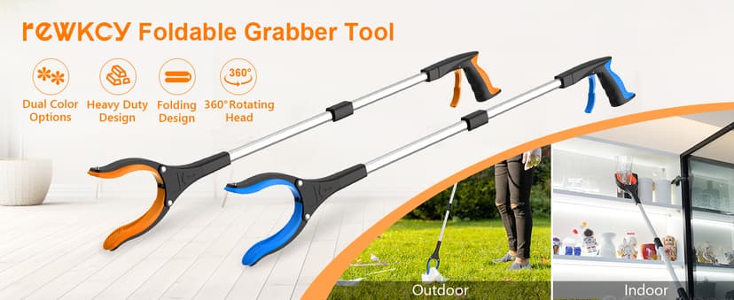 32" Grabber Reacher Tool, 2-Pack Foldable Reacher Grabber Pickup Tool with 360° Rotating Jaw & Magnet, Trash Picker Upper Grabber, Lightweight Grabbers for Seniors Heavy Duty B0CGDM3SCN