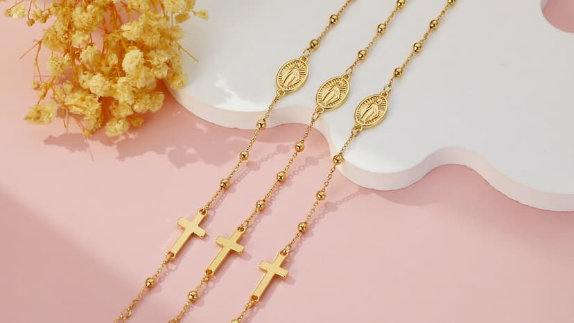 Catholic Virgin Mary Cross Bracelet Gifts for Girls Teens Women, Rosary Beads Charm Link Chain Bracelet Christmas Christian Religious Jewelry Gifts