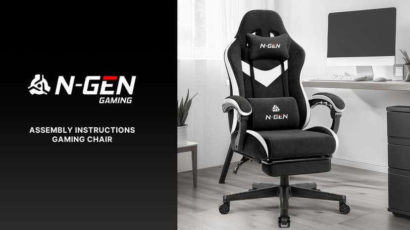 N-GEN GAMING Video Gaming Chair Office Computer Desk Use Ergonomic Reclining Backrest Adjustable Armrests Lumbar Support Footrest High Density Foam Breathable Fabric Heavy Duty Base (Purple)