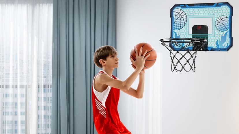 VROGTIK Indoor Basketball Hoop for Kids with Led Lights Mini Basketball Hoop with Remote Control Over The Door Basketball Hoops with Scoreboard Basketball Toys for 4-12 Year Old Boys Girls