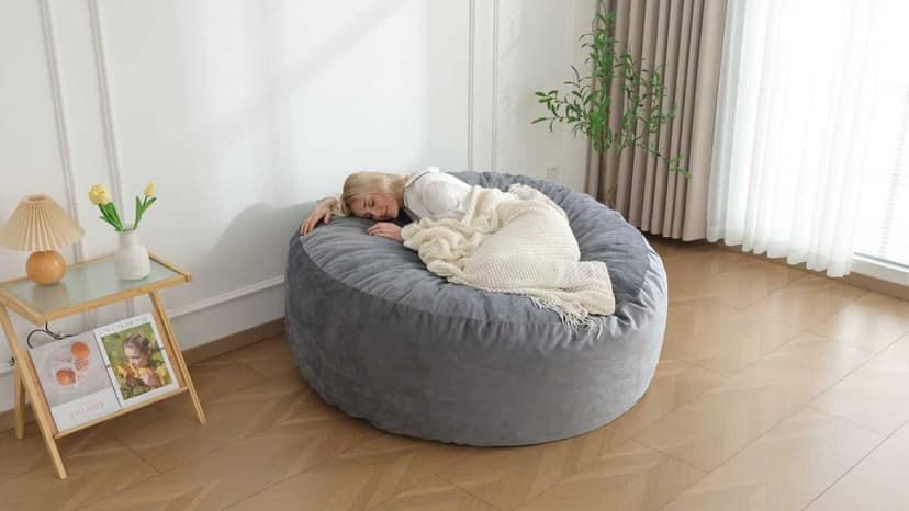 SHOUREN 3 Ft Bean Bag Chair,Memory Foam Bean Bag Chairs for Adults,Bean Bag Sofa for Living Room,Beanbag with Filler Included,Soft Velvet Fabric,Pull-Handle - 3 Foot,Dark Grey