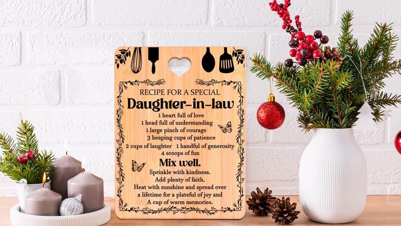 Gifts for Daughter in Law - "Recipe for a Special Daughter-in-Law" Daughter in Law Birthday Gifts Cutting Board Set, Bamboo-Made Engraved Utensil Set Christmas Gifts for Daughter in Law
