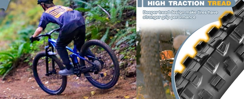 WEEROCK MTB Bike Tire Two Pack 26/27.5/29 Inch Tire Folding Bead Replacement Tyre, 2.3 Inch Wide Mountain Bicycle Tires with Inner Tubes, Black/Brown Wall Side