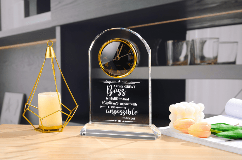 Ornalrist Boss Gifts for Men Women Crystal Clock, Gifts for Retirement Female Boss - Boss Appreciation Gift for Men, Boss's Day Gift Idea - Boss, Mentor, Leader Desk Office Home Decor