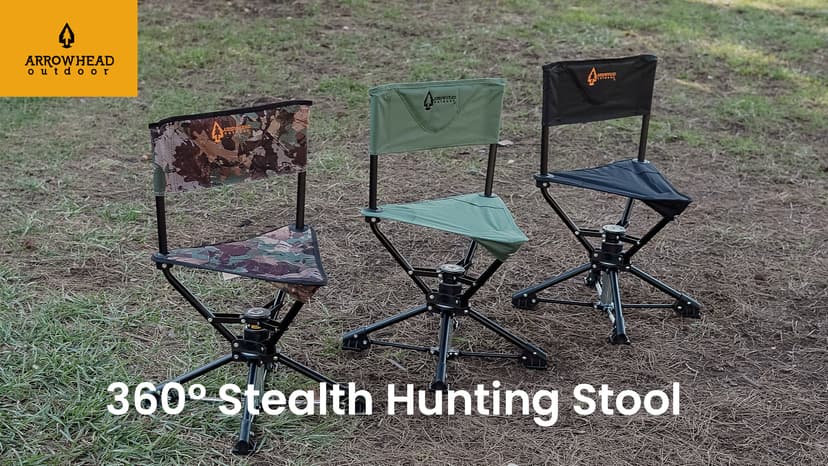 ARROWHEAD OUTDOOR 360° Degree Swivel Hunting Chair Stool Seat, Perfect for Blinds, No Sink Feet, Supports up to 450lbs, Carrying Case, Steel Frame, Fishing, High-Grade 600D Canvas