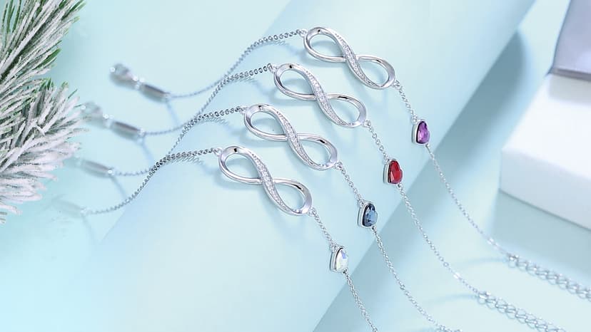 CDE Infinity Heart Birthstone Charm Link Bracelet for Women 925 Sterling Silver Adjustable Mother's Day Christmas Day Gift Anniversary Birthday Jewelry for Wife Girlfriend Her