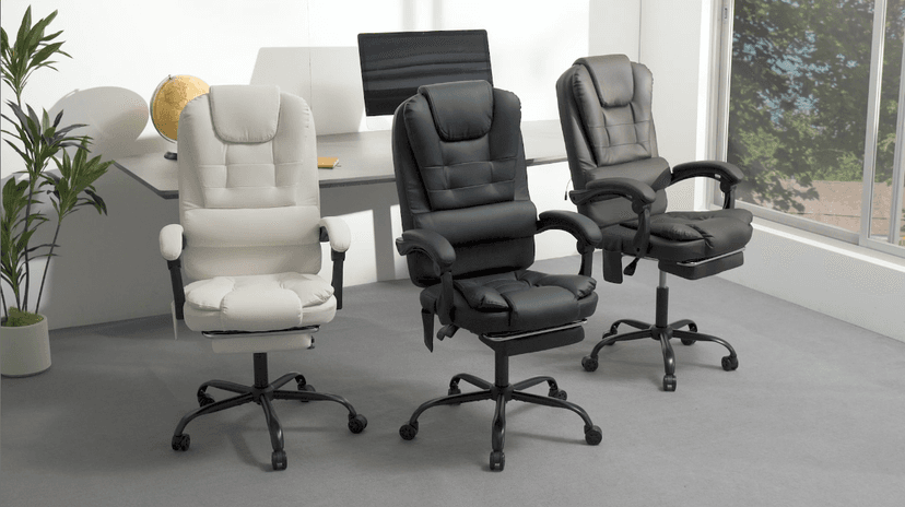 HOFFREE Massage Office Chair with Foot Rest 7 Points Vibration Ergonomic Executive Desk Chair Leather Computer Office Chair Black