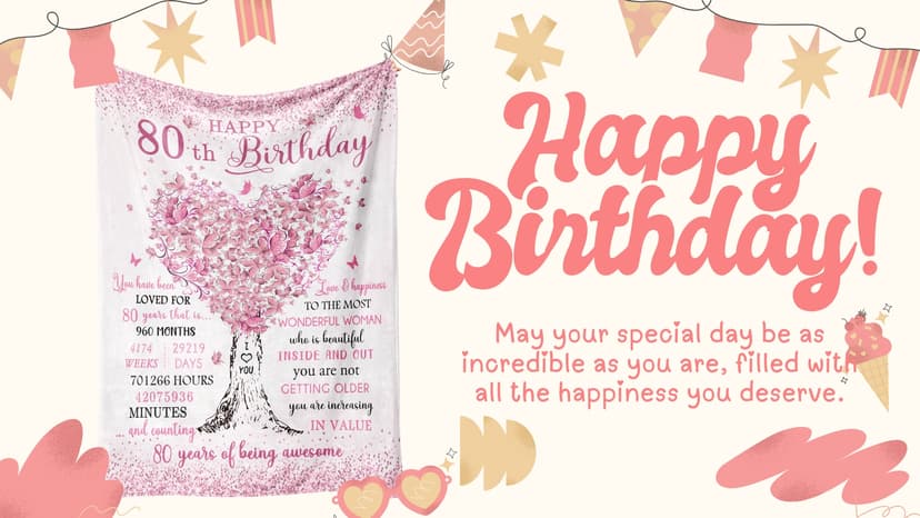 XALAZY 80th Birthday Gifts for Women Blanket 60"X50", 80th Birthday Decorations for Women, Best 80 Year Old Woman Birthday Gifts, 1945 Woman Present, Happy 80 Bday Present for Female Throw
