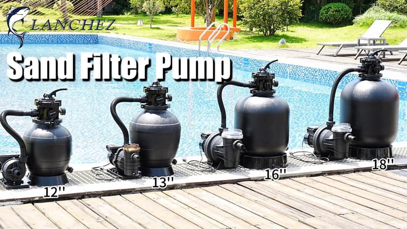 LANCHEZ 13in Sand Filter Pump for Above Ground Pool, 3/4 HP Pool Pumps Above Ground 3500 GPH for Pools up to 11000 GAL, Pool Sand Filter with 7-Way Valve