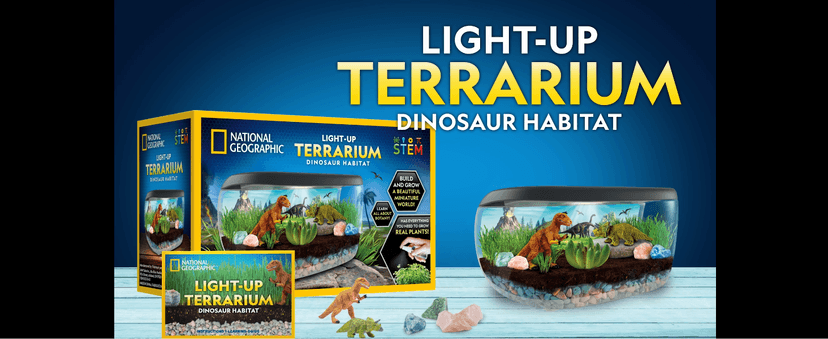 National Geographic Light Up Dinosaur Terrarium Kit for Kids – Build a Dino Habitat with Real Plants & Gemstones, Night Light, Science Kit, Dinosaur Toys for Kids Ages 6 7 8 9 (Amazon Exclusive)