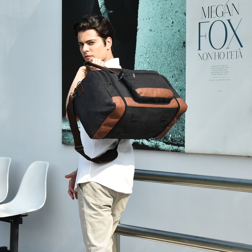 Litvyak Duffle Bag for Travel, 50L Canvas Travel Duffel Bags Overnight Weekend Gym Carry On Luggage Bag for Men & Women(Black)