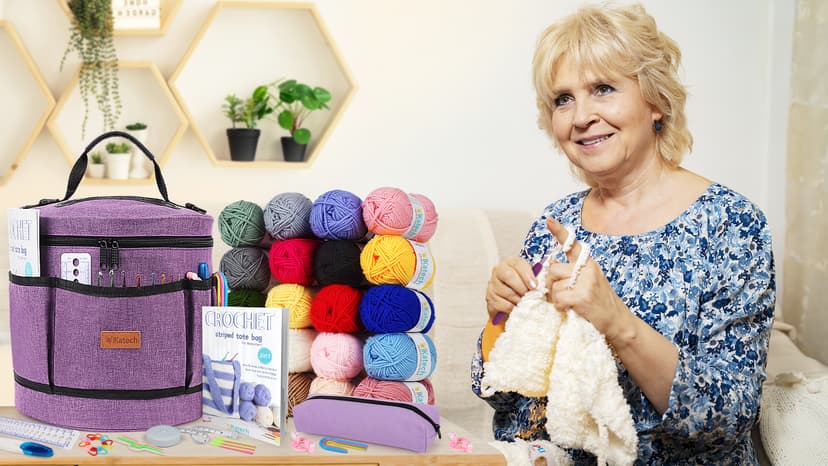 Katech Crochet Kit for Beginners, Beginner Crochet Kit for Adults-Crochet Kits Includes Crochet Hooks Knitting Bag Crochet Yarn for Crocheting Instruction Knitting Kit Crochet Supplies Gift