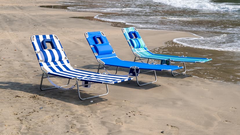 Romswi 2PK Folding Tanning Beach Chair with Face Hole, 5-Position Reclining Sun Lounger, Portable Face Down Tanning Chair with Arm Holes & Side Pocket for Beach, Pool, Patio, Navy and White Stripe