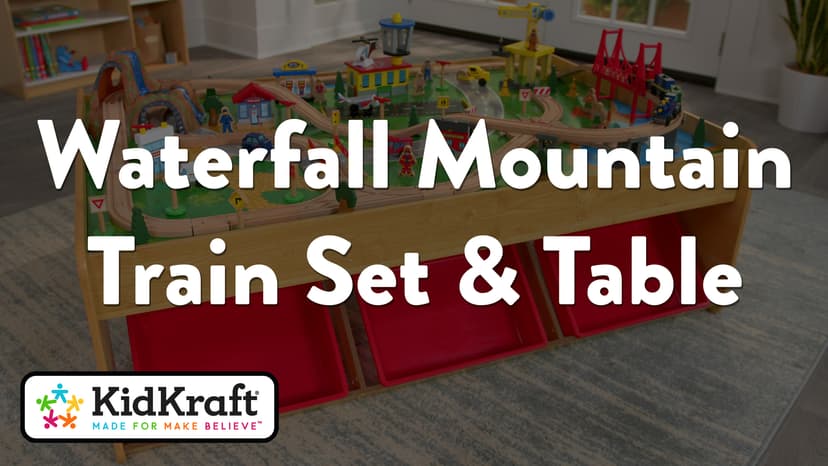 KidKraft Waterfall Mountain Wooden Train Set & Table with 120 Pieces, 3 Storage Bins