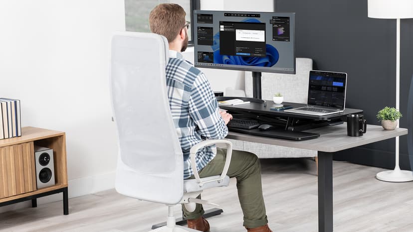 VIVO 48 inch Desk Converter, K Series, Height Adjustable Sit to Stand Riser, Dual Monitor and Laptop Workstation with Wide Keyboard Tray, Black, DESK-V048KB