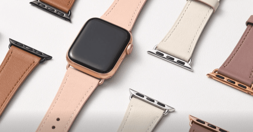 MNBVCXZ Leather Bands Compatible with Apple Watch Band Women, Womens Genuine Replacement Strap for iWatch Series 11 10 9 8 7 6 5 4 3 2 1 SE 3 SE 2 SE (42mm 41mm 40mm 38mm, Pink Sand/Rose Gold)