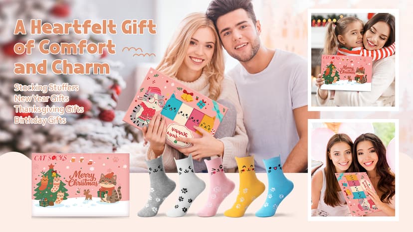 Cat Socks Stocking Stuffers for Women: Unique Funny Cute Cat Lover Gifts Novelty Comfy Animal Socks for Women, Christmas Xmas Gifts for Ladies Mom Wife Her Girlfriend Teen Girls Birthday Gift Ideas B0FM88P2PP