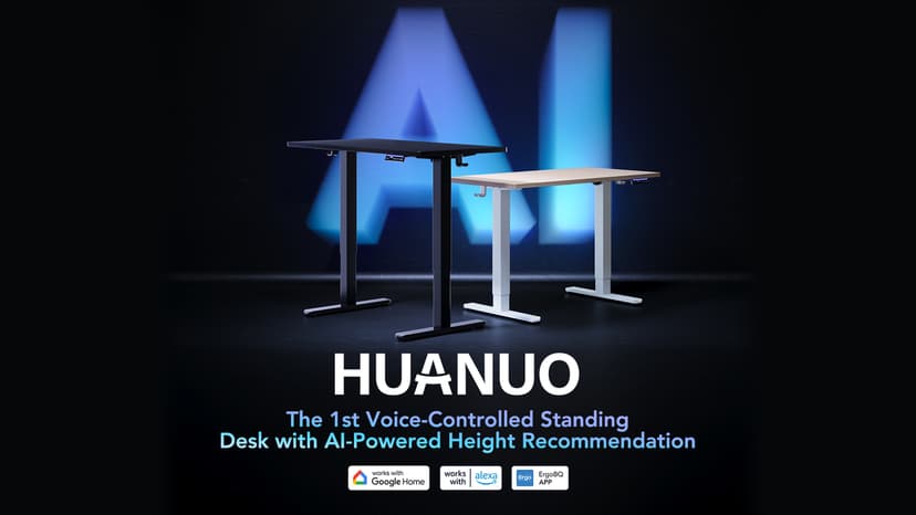 HUANUO 32" Small Electric Standing Desk Adjustable Height, 4 Memory Height Settings, Sit Stand Up Desk for Home Office & Computer Workstation, LightWalnut