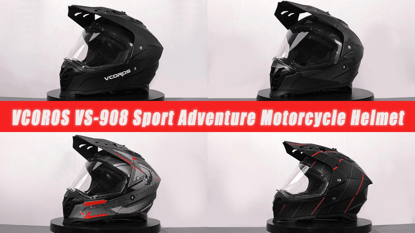 VCOROS Adventure Motorcycle Helmet VS-908 with Visor ATV Dirt Bike Off Road Motocross Full Face Helmet for Adults DOT Approved