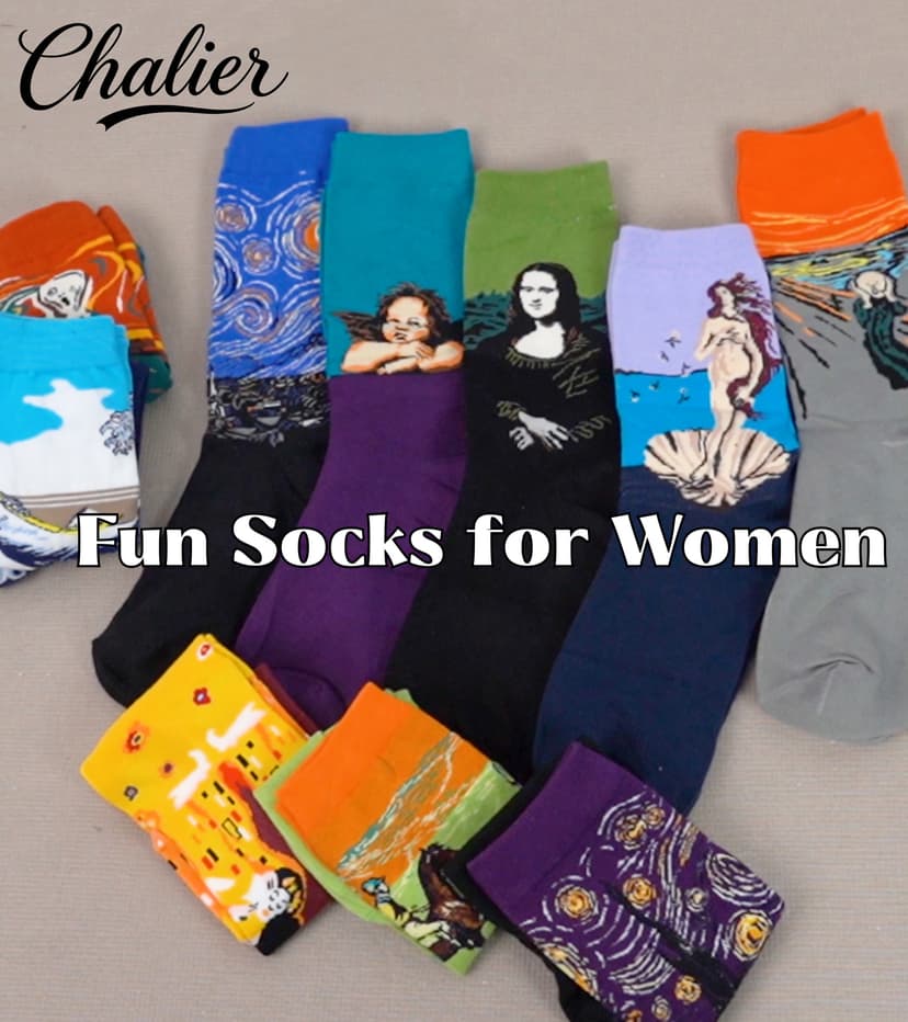 Soft Cotton, Crazy Artist Pattern, Classic Novelty Style, Versatile Hosiery, Birthday Gifts for Girl Lover, Fit Shoe Size 5-9 Chalier 5 Pairs Funny Socks for Women, Famous Painting Art Fun Socks B078K1Q14F