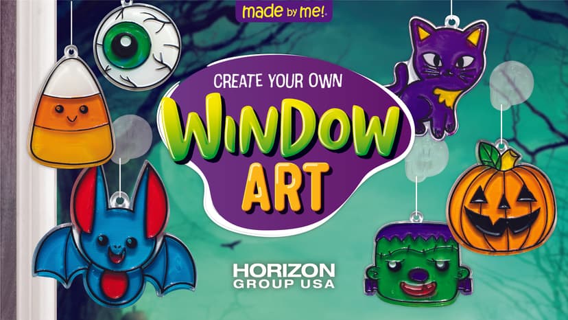 Made By Me Create Your Own Halloween Window Art by Horizon Group USA, Make 20 Projects, Includes Suncatcher Frames & Window Clings, Glow-in-The-Dark Paint, Paint Tubes, Suction Cups & Cording,Multi