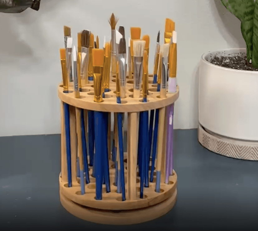 Rotating Paint Brush Holder - Handmade Paint Brush Holder Rotating Art Supply Organizer – Large Capacity Cherry Hardwood Brush Organizer for Desk, Arts and Crafts B0BTBF896Q