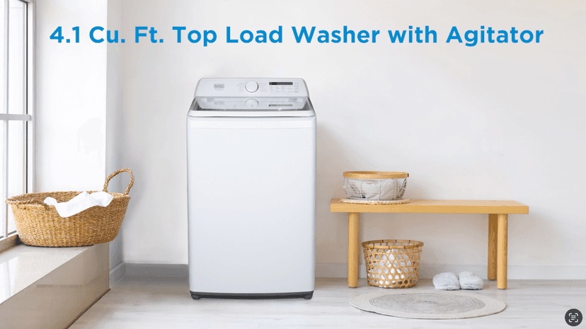 BLACK+DECKER 4.1 Cu. Ft. Top Loading Washing Machine with Agitator, Full Size Washing Machine with Glass Lid and Stainless Steel Tub, Machine with LED Display, 10 Wash Cycles, 120V, BTLW41MW, White